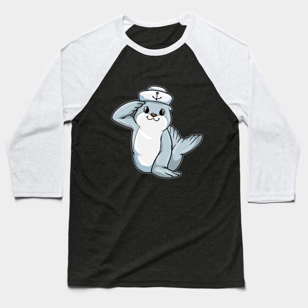 Seal as Sailor with Hat Baseball T-Shirt by Markus Schnabel